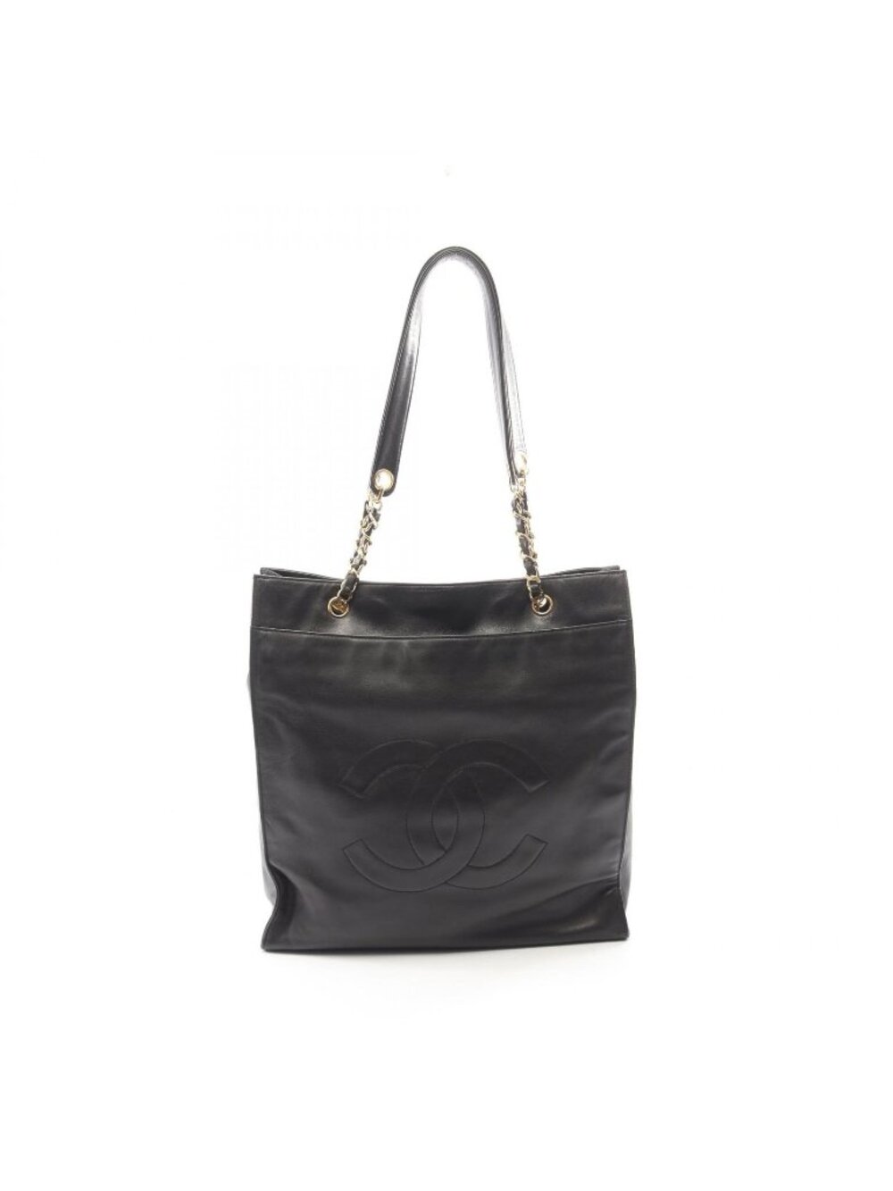 Chanel Tote Bag CC Logo Black Lambskin Chain